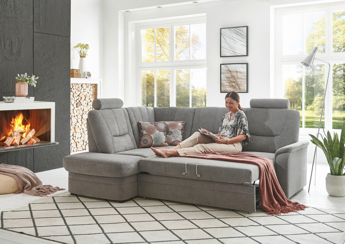 ECKSOFA  in Chenille Grau  185/235 cm  - Schwarz/Grau, KONVENTIONELL, Kunststoff/Textil (185/235cm) - Beldomo Comfort