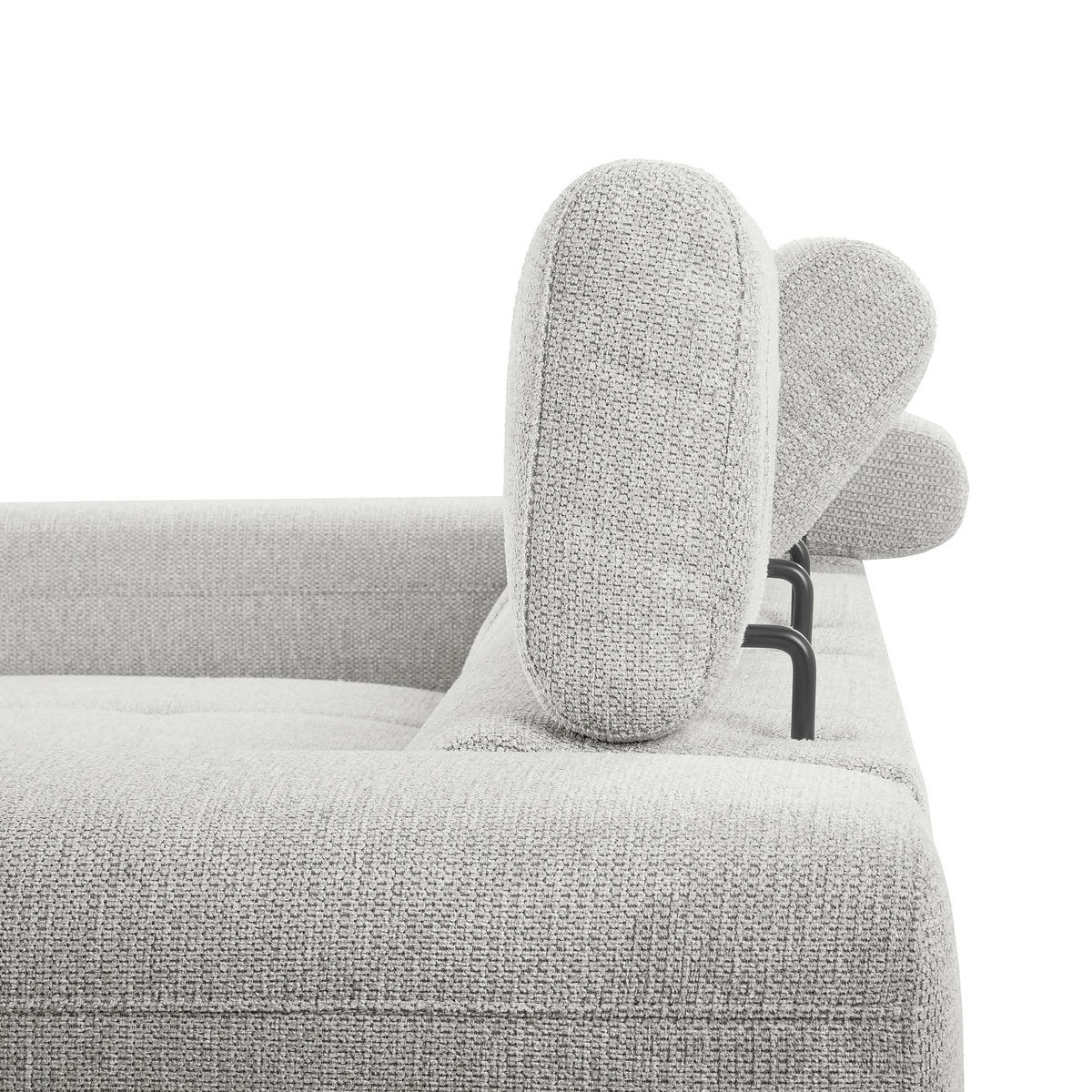 ECKSOFA TORINO Hellgrau Chenille Bettkasten, Kopfteilverstellung  - Schwarzchrom/Hellgrau, Design, Textil/Metall (173/247cm) - Livetastic