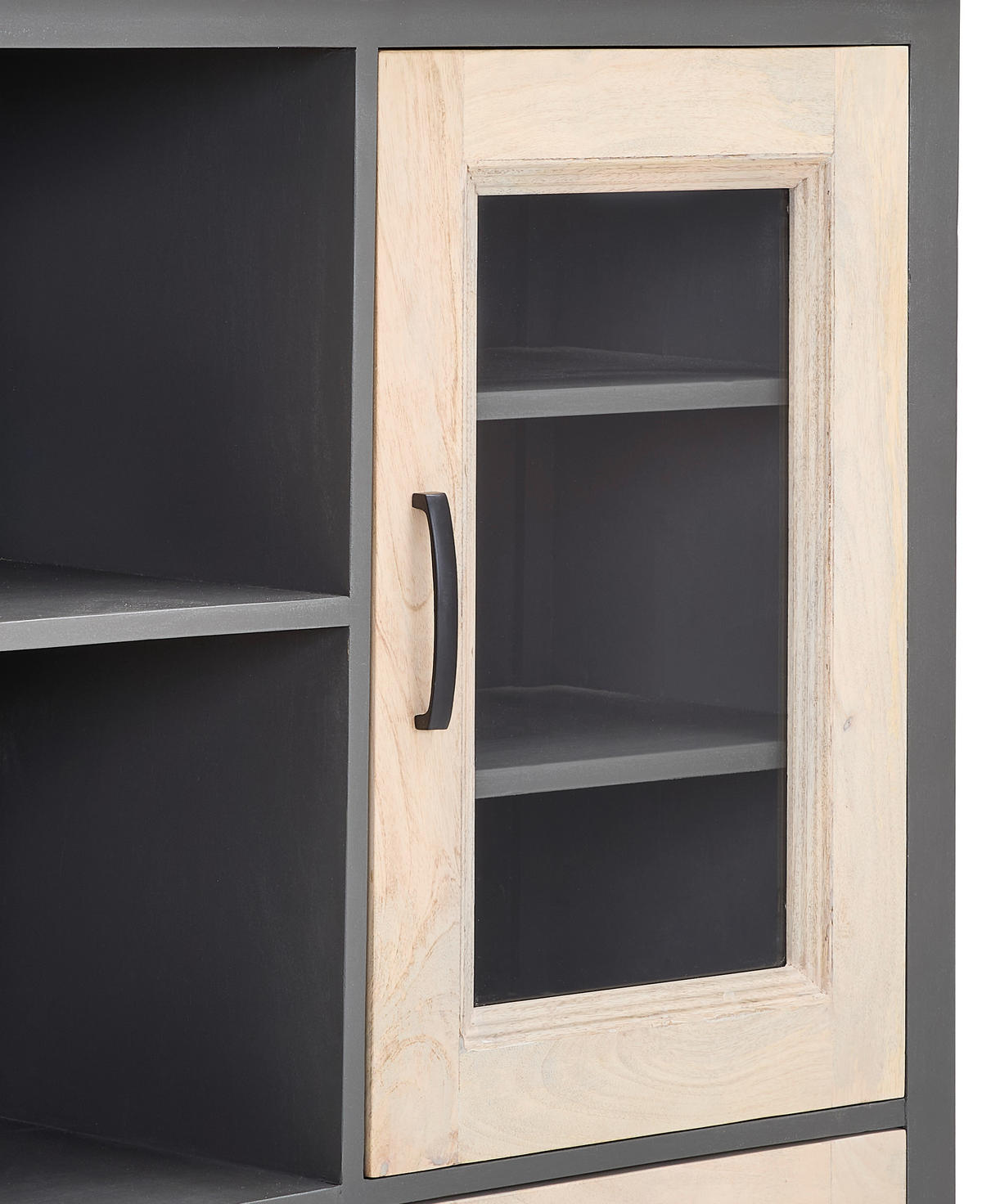 HIGHBOARD Kigali  in 140/145/40 cm  - Schwarz/Naturfarben, Natur, Glas/Holz (140/145/40cm) - Livetastic