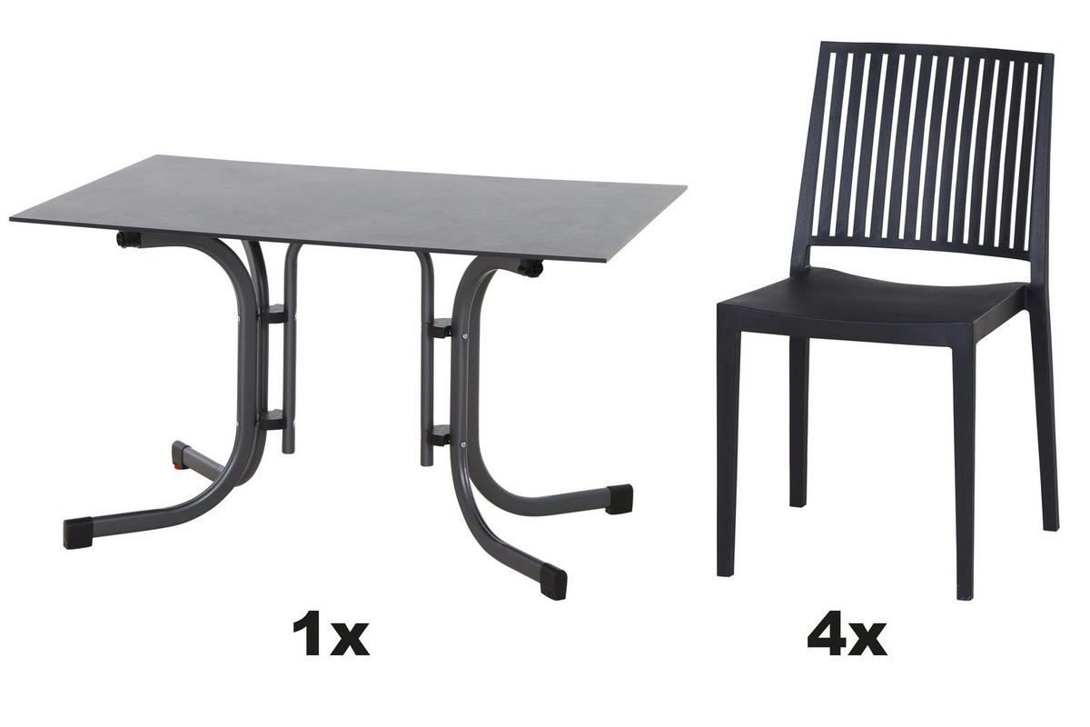 GARTENGARNITUR 5-teilig  - Anthrazit, Basics, Holzwerkstoff/Kunststoff (57cm) - Siena Garden