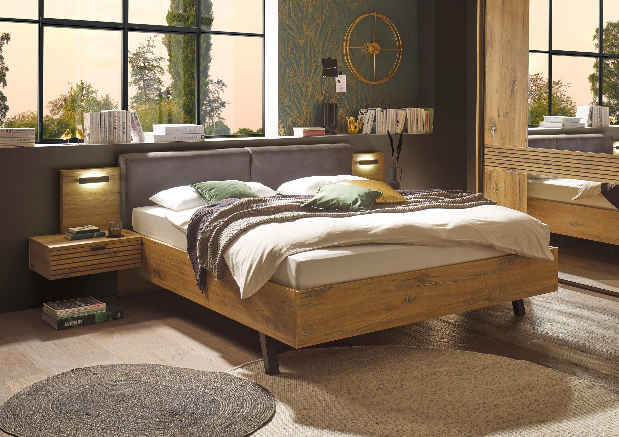 SET KREVETA I NOĆNIH ORMARIĆA   180/200 cm   boje hrasta  - boje hrasta, Moderno, drvni materijal (180/200cm) - Hom`in