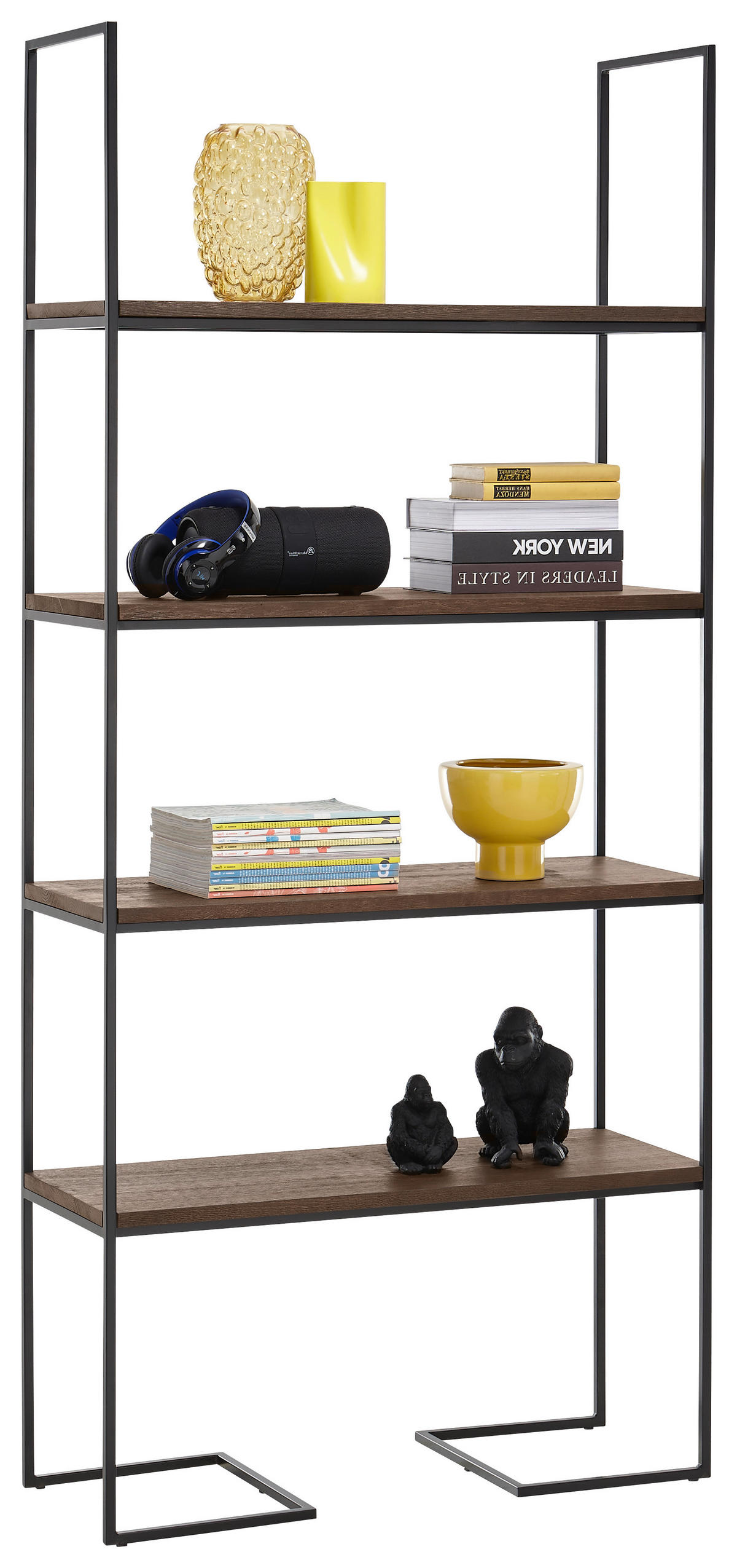 REGAL Eiche massiv Schwarz, Eiche dunkel  - Eiche dunkel/Schwarz, Natur, Holz/Metall (90/200/35cm) - SetOne by Musterring