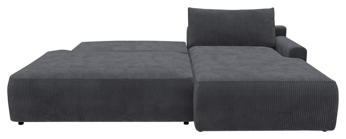 ECKSCHLAFSOFA  mit Schlafen auf Sitzhöhe, Rücken echt, Armteil rechts Cord Anthrazit  - Anthrazit/Schwarz, MODERN, Kunststoff/Textil (253/167cm) - Trendmanufaktur