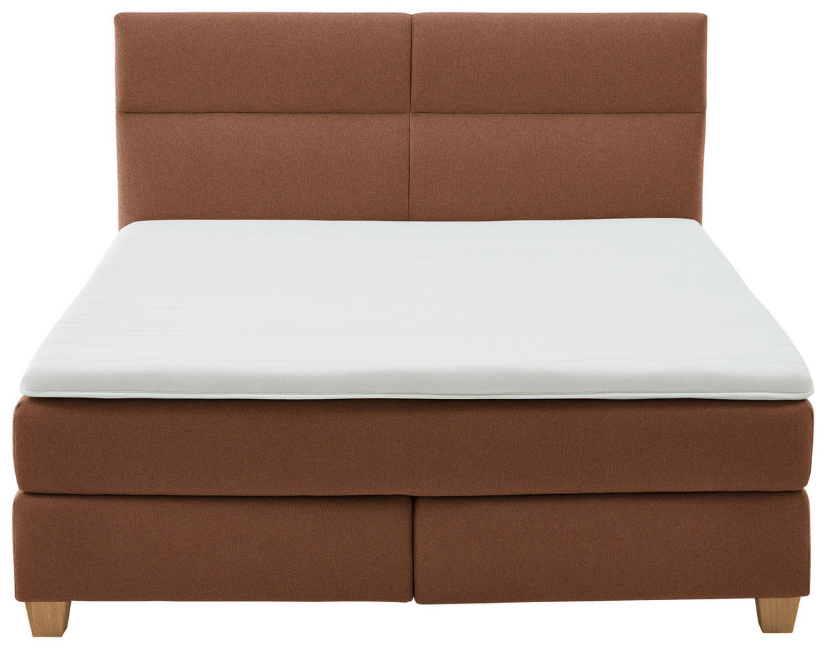 BOXSPRINGBETT 160/200 cm,  in Rostfarben, Matratze, Topper, H2 + H2 = mittel  - Rostfarben/Buchefarben, MODERN, Holz/Textil (160/200cm) - Beldomo - Sleep