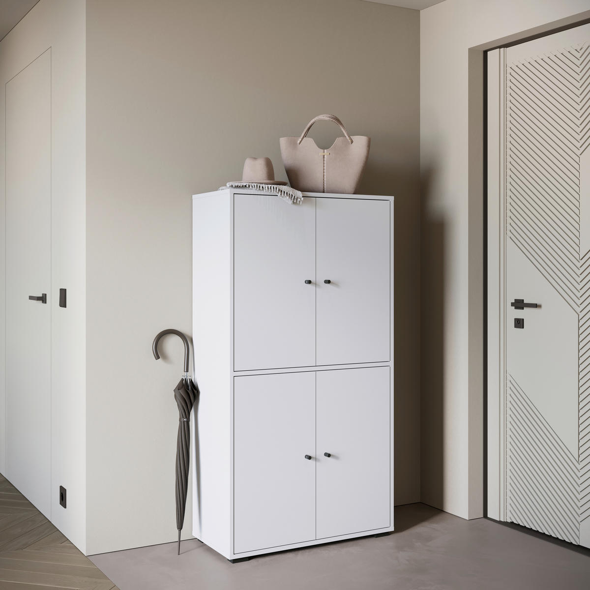 SKOSKÅP  i 70/131/33 cm  - vit/svart, Basics, metall/trämaterial (70/131/33cm) - P & B