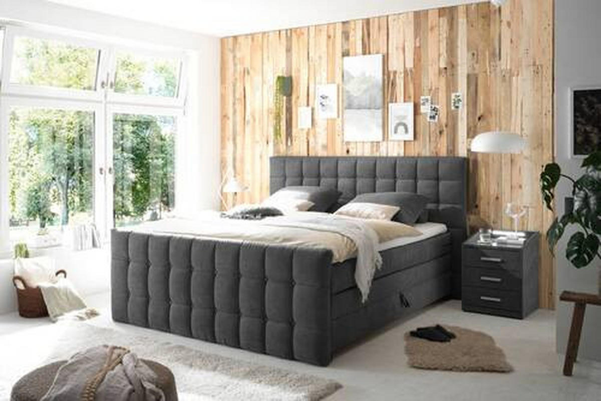 BOXSPRINGBETT 180/200 cm  in Anthrazit  - Anthrazit/Schwarz, MODERN, Holzwerkstoff/Kunststoff (180/200cm) - MID.YOU