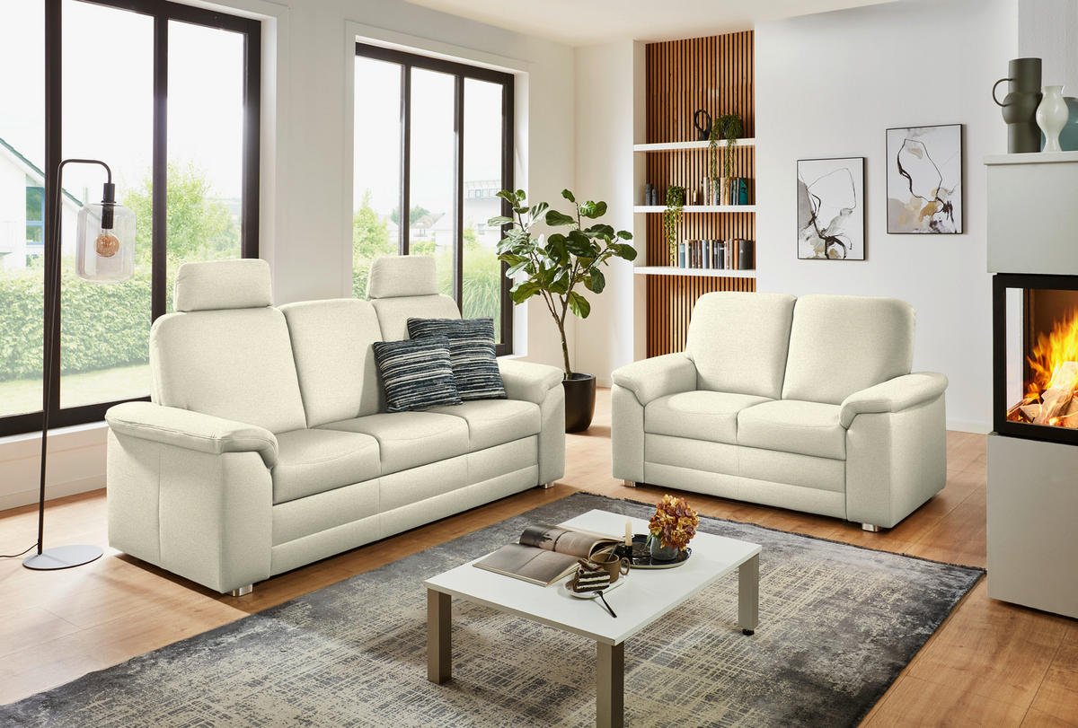 3-SITZER-SOFA Chenille Beige  - Beige/Alufarben, Konventionell, Textil/Metall (208/96/89cm) - Beldomo Comfort