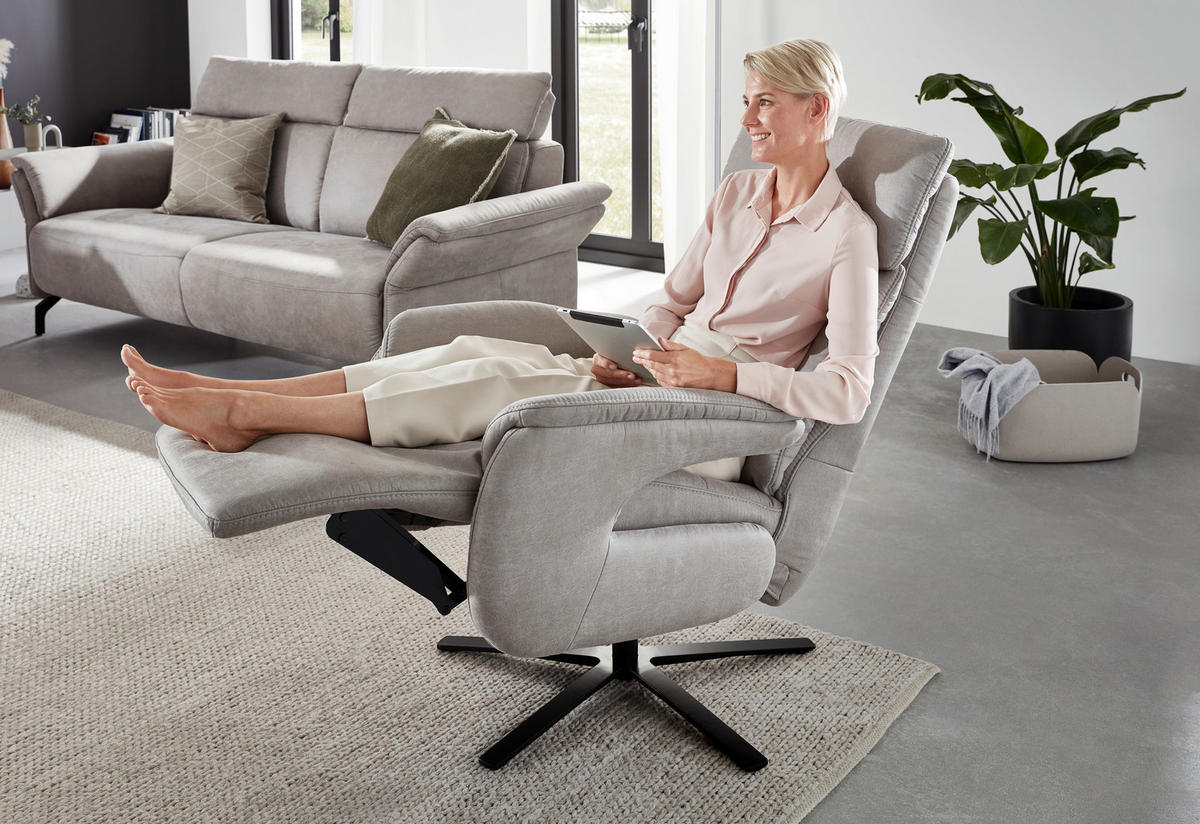 RELAXSESSEL in Textil Hellgrau  - Hellgrau/Schwarz, Konventionell, Textil/Metall (70/117/85cm) - Dieter Knoll