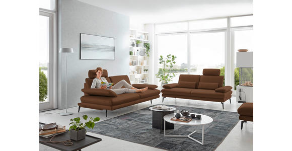 2,5-SITZER  in Echtleder Hellbraun   - Hellbraun/Schwarz, Design, Leder/Metall (196/86/104cm) - Dieter Knoll