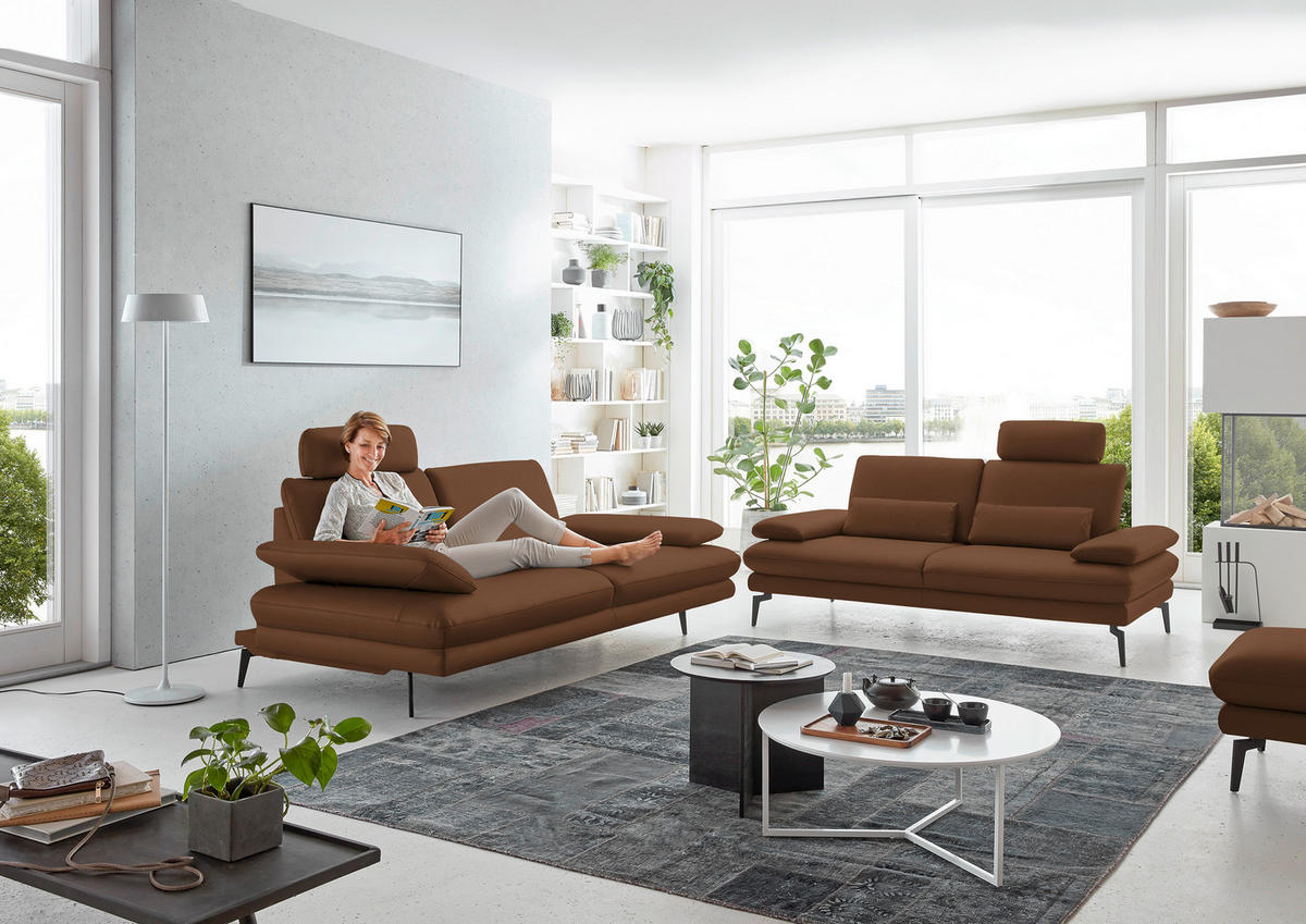 2,5-SITZER in Echtleder Hellbraun  - Hellbraun/Schwarz, Design, Leder/Metall (196/86/104cm) - Dieter Knoll