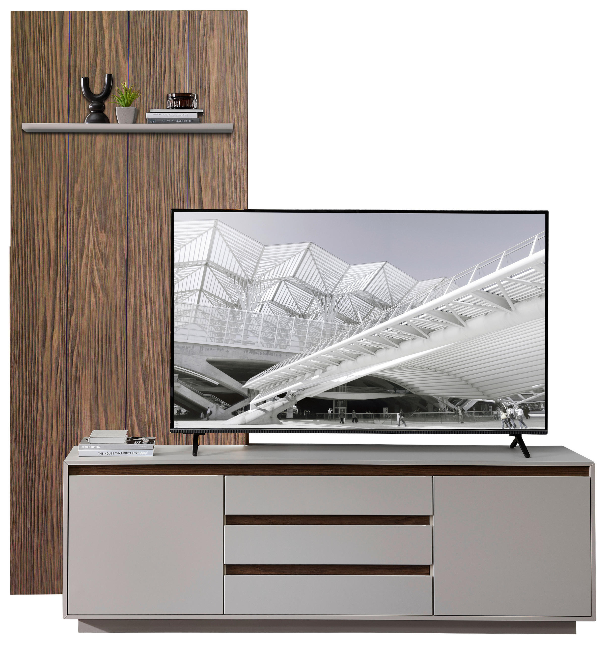 WOHNWAND  in Nussbaumfarben, Kaschmir 214/232/45 cm  - Kaschmir/Nussbaumfarben, Design, Holzwerkstoff (214/232/45cm) - Stylife