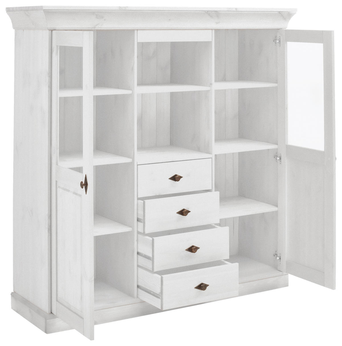 HIGHBOARD  in 143/145/45 cm  - Weiß/Kupferfarben, ROMANTIK / LANDHAUS, Glas/Holz (143/145/45cm) - Boxxx