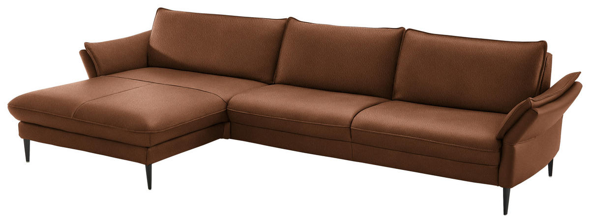 ECKSOFA  in Echtleder Cognac  172/334 cm  - Cognac/Schwarz, Design, Leder/Metall (172/334cm) - Hukla