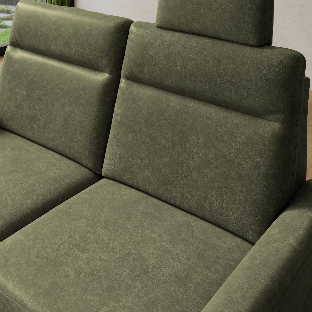 2,5-SITZER  in Mikrofaser Olivgrün Modern, Retro  - Schwarz/Olivgrün, KONVENTIONELL, Kunststoff/Textil (170/99/91cm) - Elegando