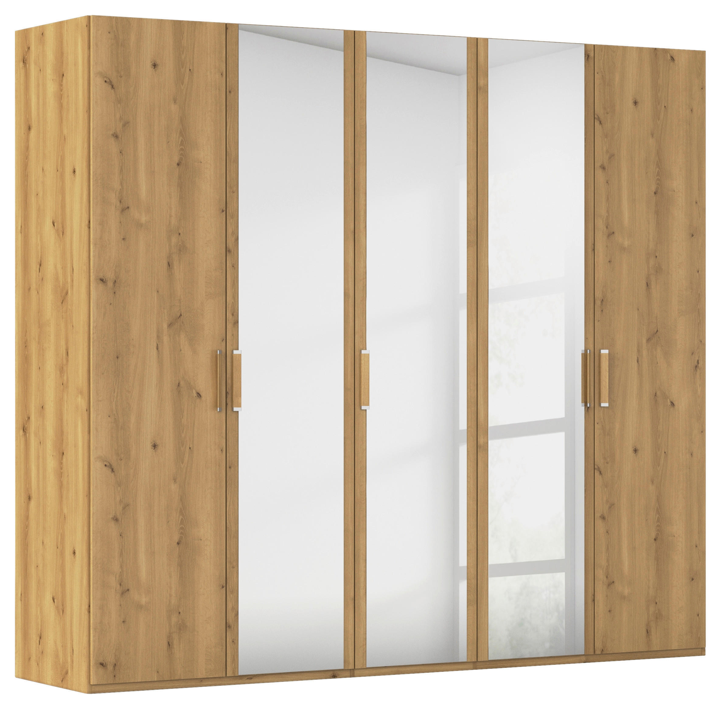 DREHTÜRENSCHRANK 251/223/60 cm 5-türig Eichefarben  - Eichefarben/Silberfarben, Design, Glas/Holzwerkstoff (251/223/60cm) - Novel