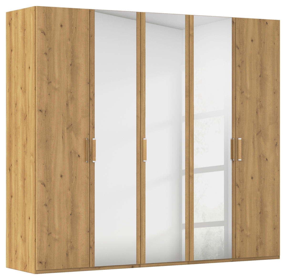 DREHTÜRENSCHRANK 251/223/60 cm 5-türig Eichefarben  - Eichefarben/Silberfarben, Design, Glas/Holzwerkstoff (251/223/60cm) - Novel
