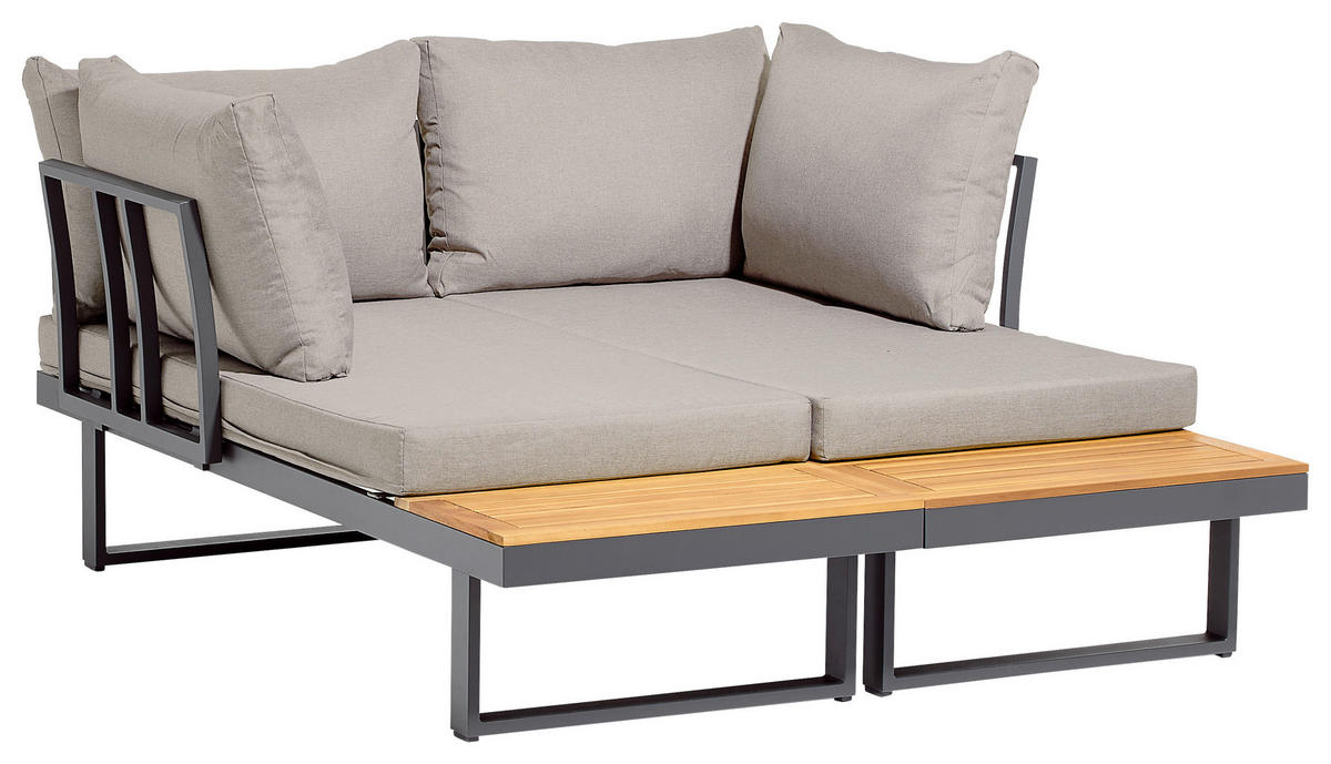 LOUNGEGARNITUR Akazie massiv Aluminium  - Anthrazit/Hellgrau, Design, Holz/Textil - Amatio