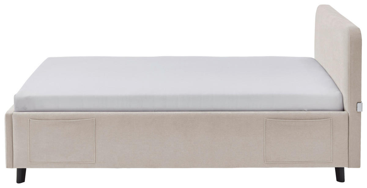 POLSTERBETT 120/200 cm,  in Schwarz, Beige, Lattenrost, Bettkasten, Betttasche,  - Birkefarben/Beige, KONVENTIONELL, Holz/Textil (120/200cm) - Boxxx