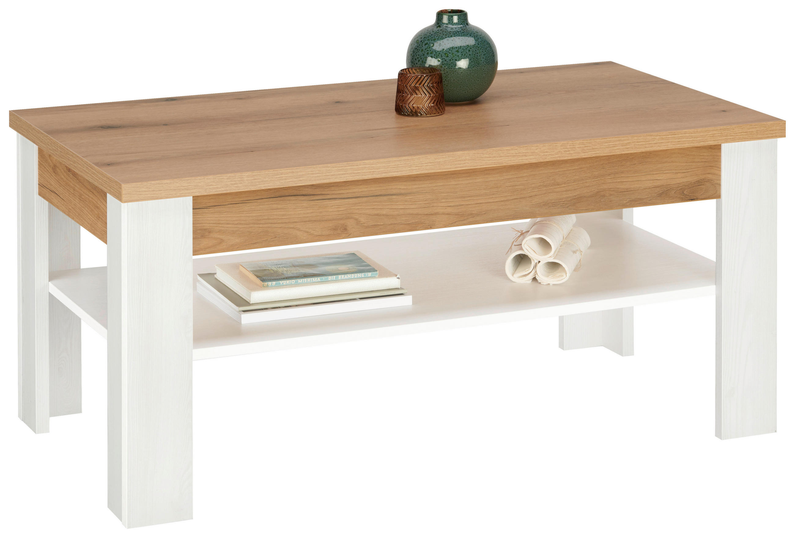 KONFERENČNÍ STOLEK, bílá, barvy modřínu, kompozitní dřevo, 110/50/60 cm - bílá/barvy modřínu, Konvenční, kompozitní dřevo (110/50/60cm) - Landscape