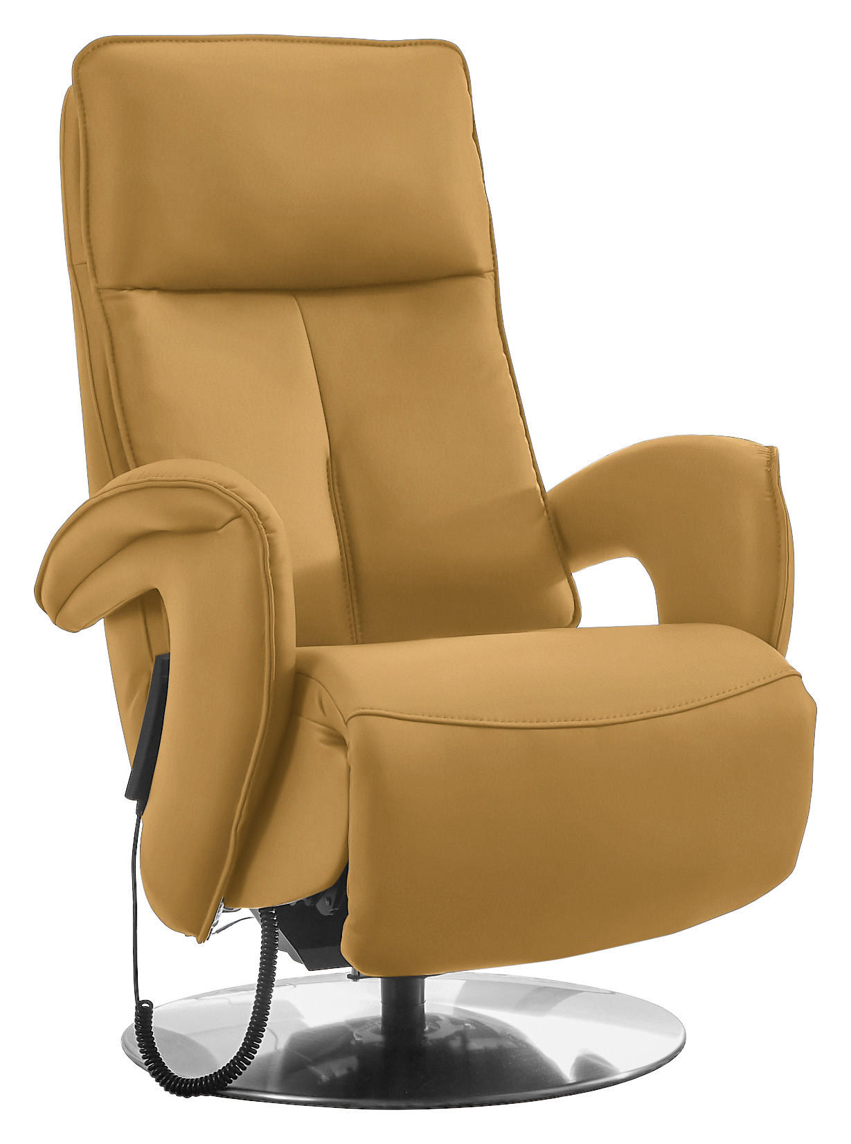 RELAXSESSEL in Leder Gelb  - Chromfarben/Gelb, Design, Leder/Metall (77/110/87cm) - Valdera