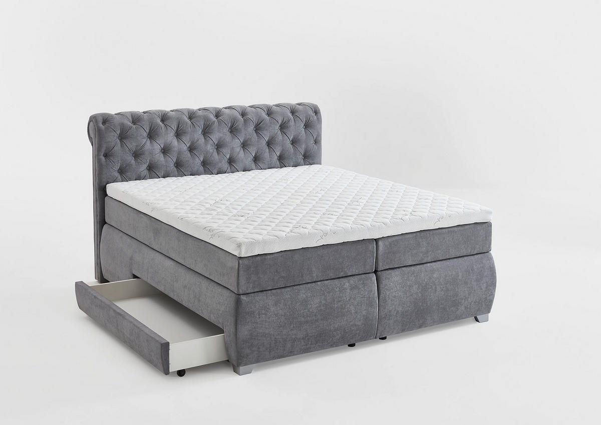 BOXSPRING KREVET     - siva, Moderno, tekstil/plastika (188/229cm)