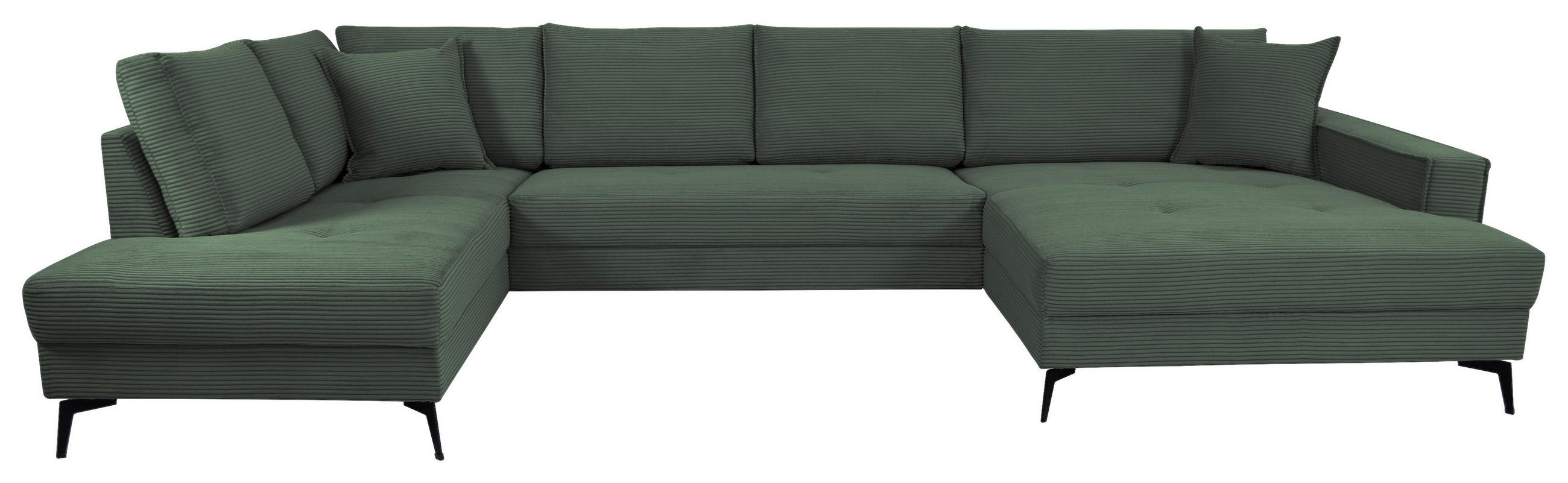 WOHNLANDSCHAFT ZERO Dunkelgrün Cord  - Dunkelgrün/Schwarz, Trend, Textil/Metall (195/362/173cm) - Livetastic