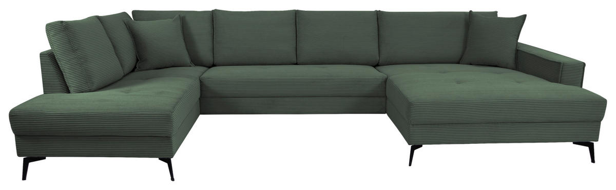 WOHNLANDSCHAFT ZERO Dunkelgrün Cord  - Dunkelgrün/Schwarz, Trend, Textil/Metall (195/362/173cm) - Livetastic