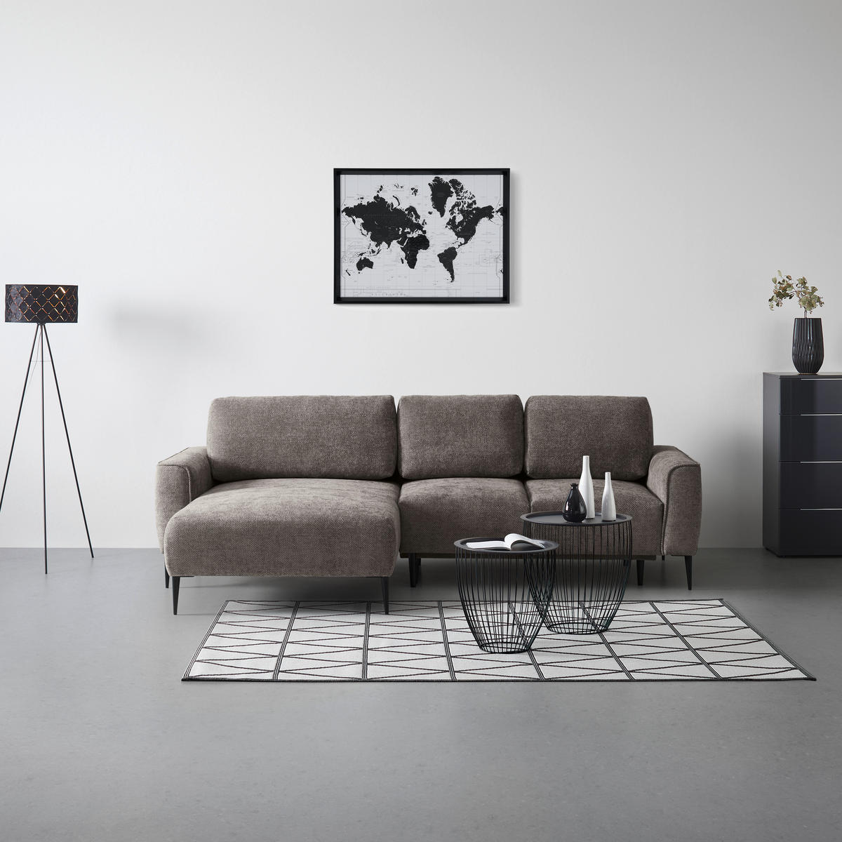 HÖRNSOFFA i vävt tyg gråbrun  - gråbrun/svart, Modern, metall/textil (164/255cm) - MID.YOU