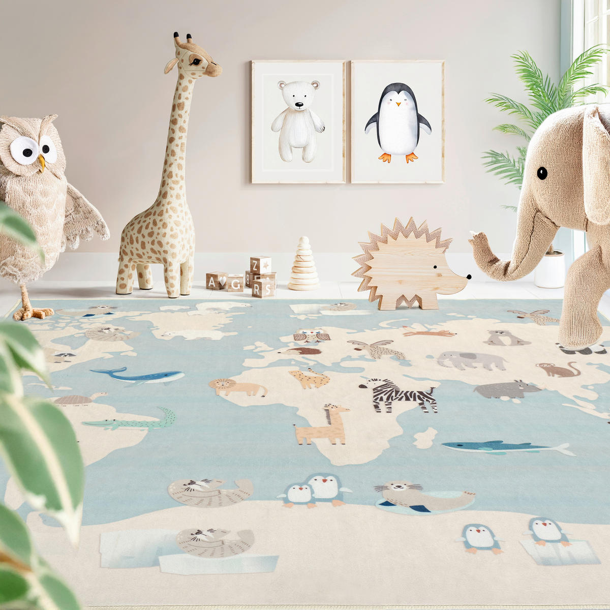 KINDERTEPPICH 120/120 cm LIVING ZOONIA, waschbar  - Pastellblau/Multicolor, Design, Kunststoff/Textil (120/120cm) - Lindorug