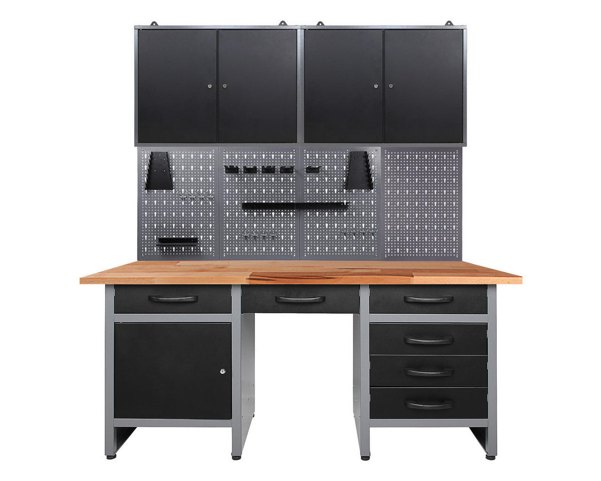 WERKBANKSET 160/205/60 cm  - Anthrazit/Grau, Basics, Holz/Metall (160/205/60cm)