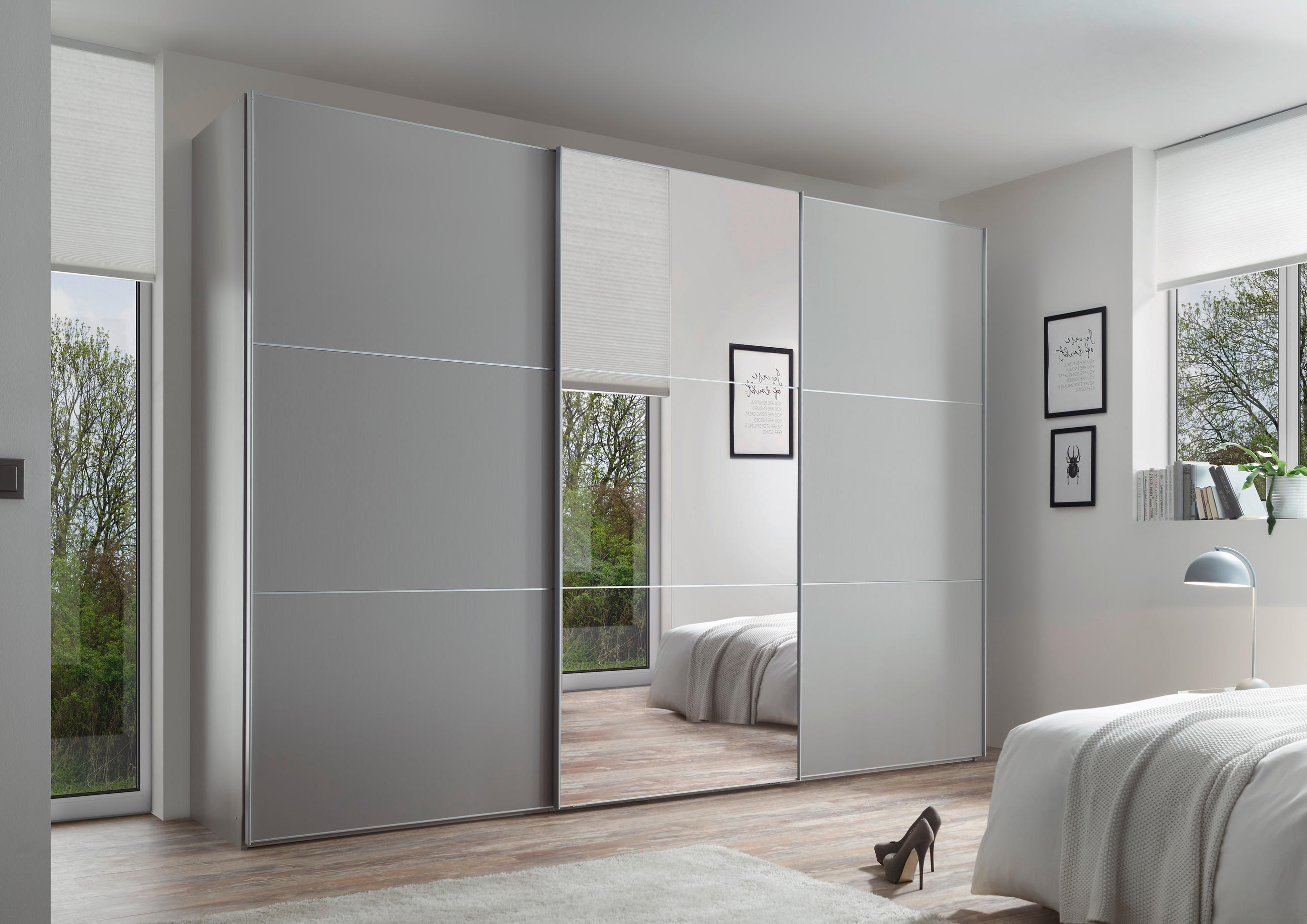 SCHWEBETÜRENSCHRANK in Grau  - Alufarben/Grau, Holzwerkstoff/Metall (249/222/68cm) - Moderano
