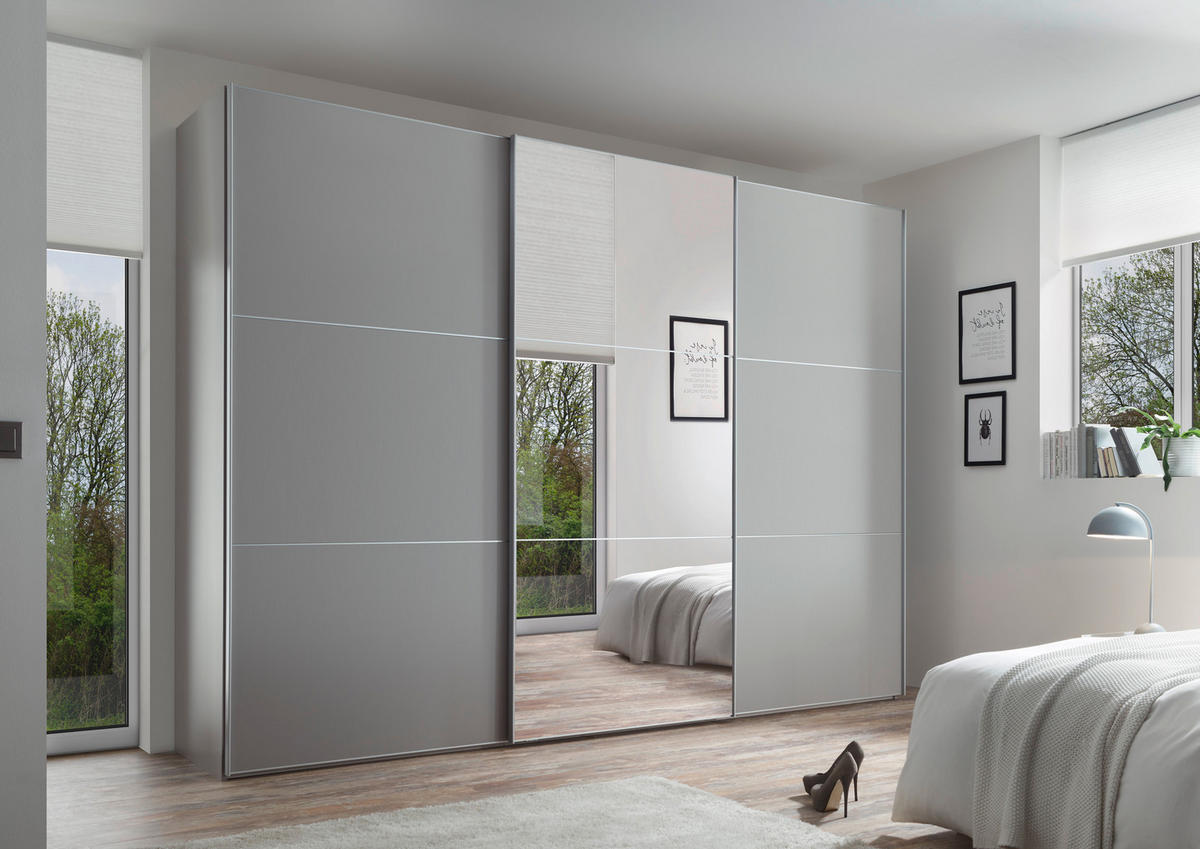 SCHWEBETÜRENSCHRANK in Grau  - Alufarben/Grau, Holzwerkstoff/Metall (249/222/68cm) - Moderano