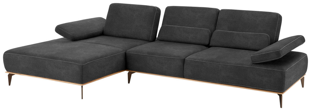 ECKSOFA Mikrofaser Dunkelgrau  - Dunkelgrau/Beige, Design, Textil/Metall (176/298cm) - Valnatura