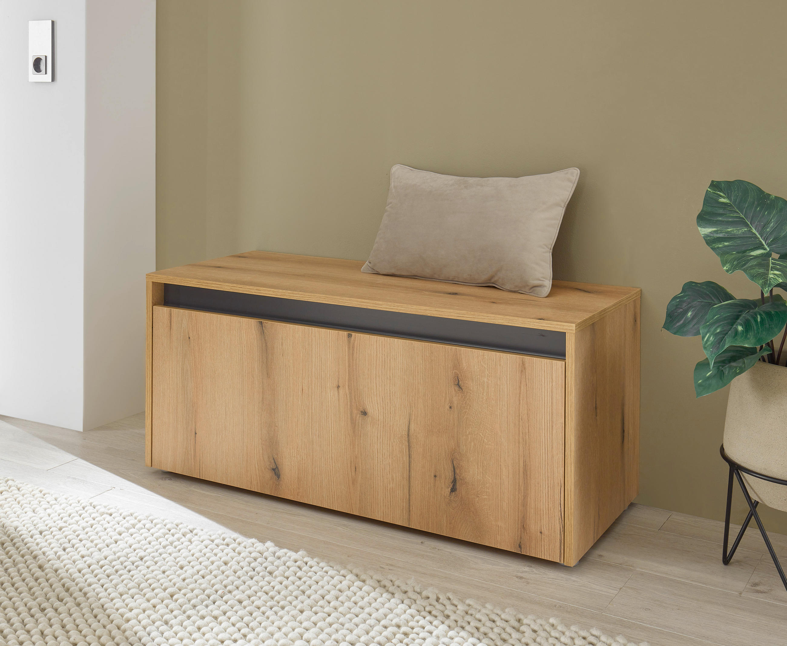 GARDEROBENBANK  in 100/45/40 cm  - Eichefarben/Anthrazit, Design, Kunststoff (100/45/40cm) - Modante