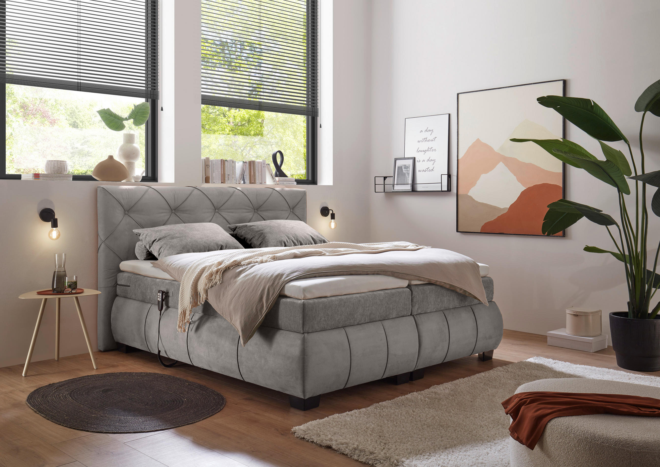 Mid.you Boxspringbett Grau 180x200 cm