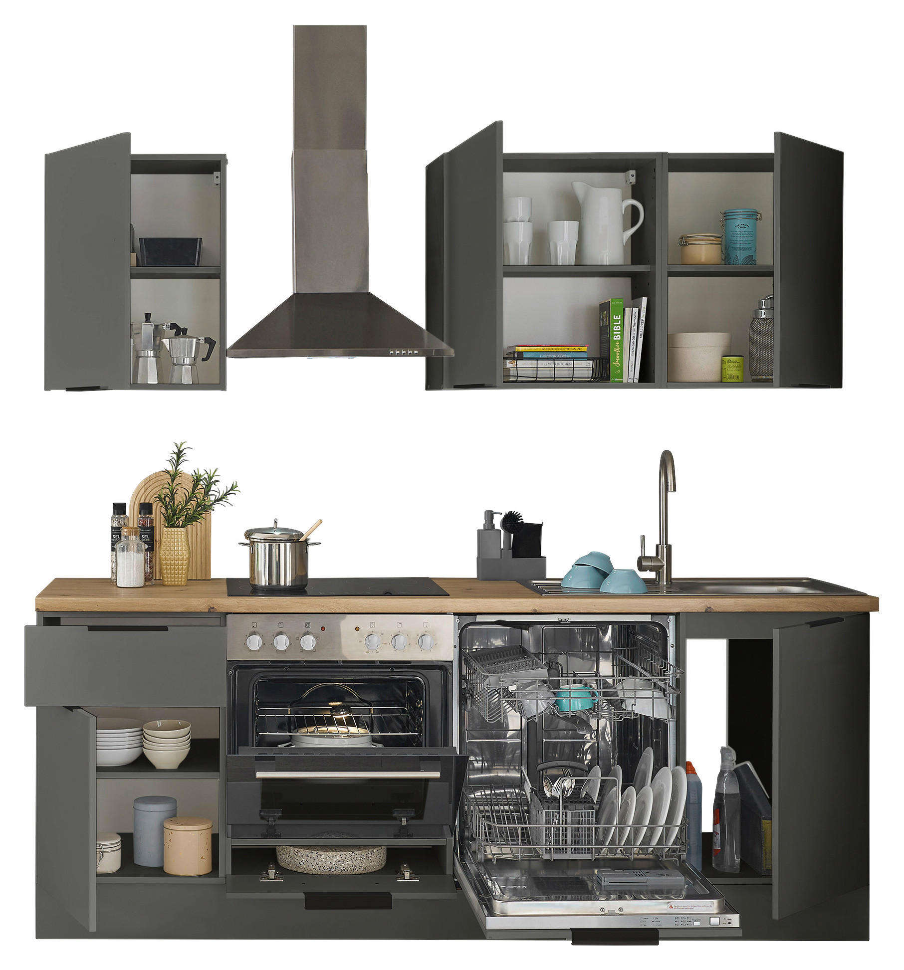 KÜCHENLEERBLOCK   in Graphitfarben  - Schwarz/Graphitfarben, Basics, Holzwerkstoff/Metall (220/211/60cm) - Carryhome