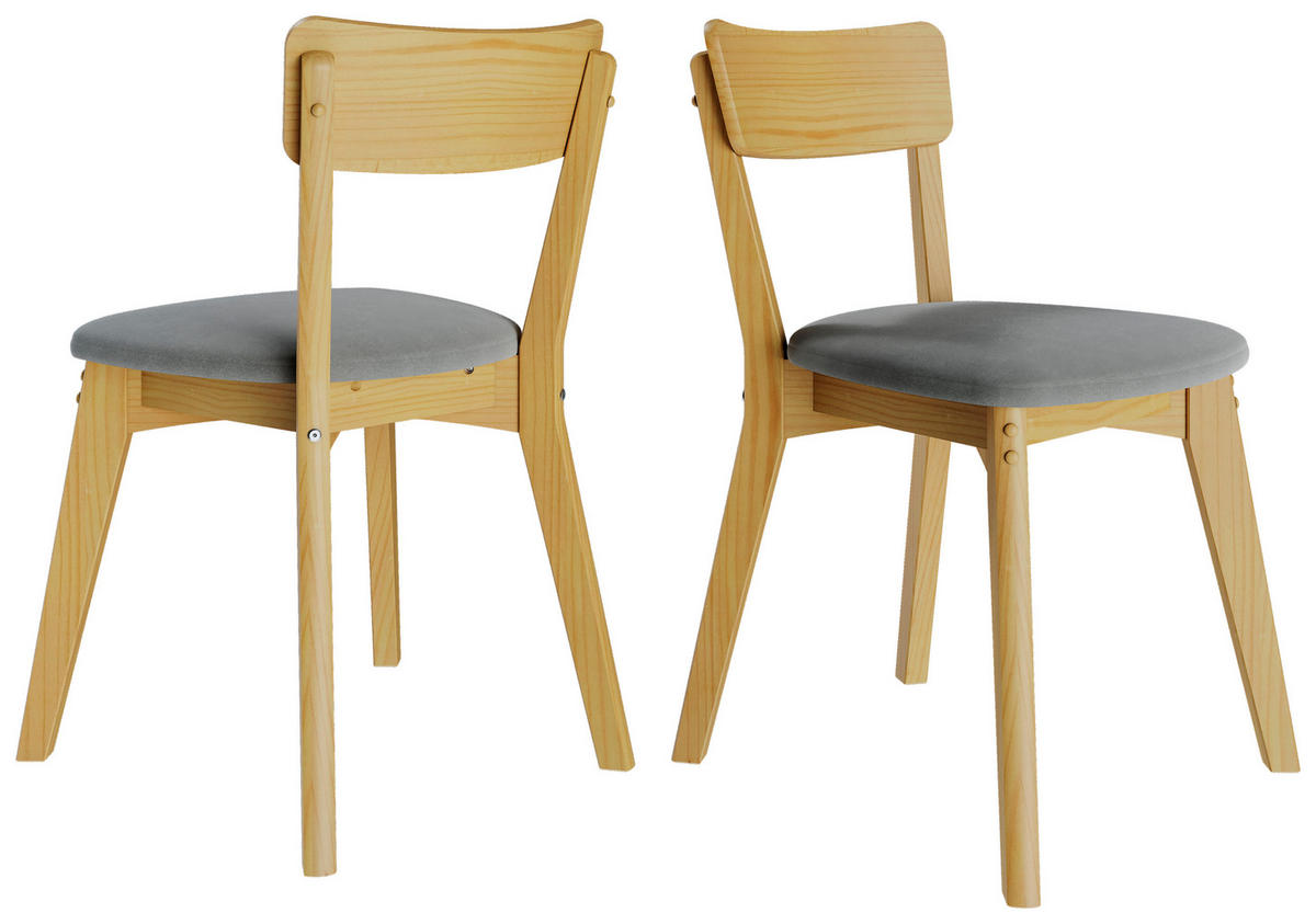 SET DE SCAUNE in lemn, textil culoare natur  - culoare natur/gri, Modern, lemn/textil (51,5/80,5/49cm) - MID.YOU