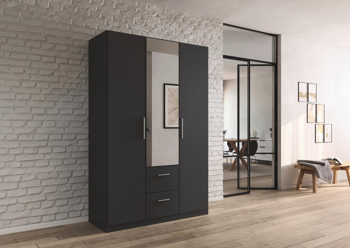 DREHTÜRENSCHRANK 135/210/54 cm,  in Grau, 3-türig  - Alufarben/Grau, KONVENTIONELL, Glas/Holzwerkstoff (135/210/54cm) - home24