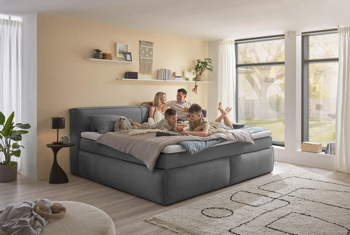 FAMILIENBOXSPRINGBETT - Dunkelgrau/Schwarz, LIFESTYLE, Kunststoff/Textil (240/200cm) - Esposa