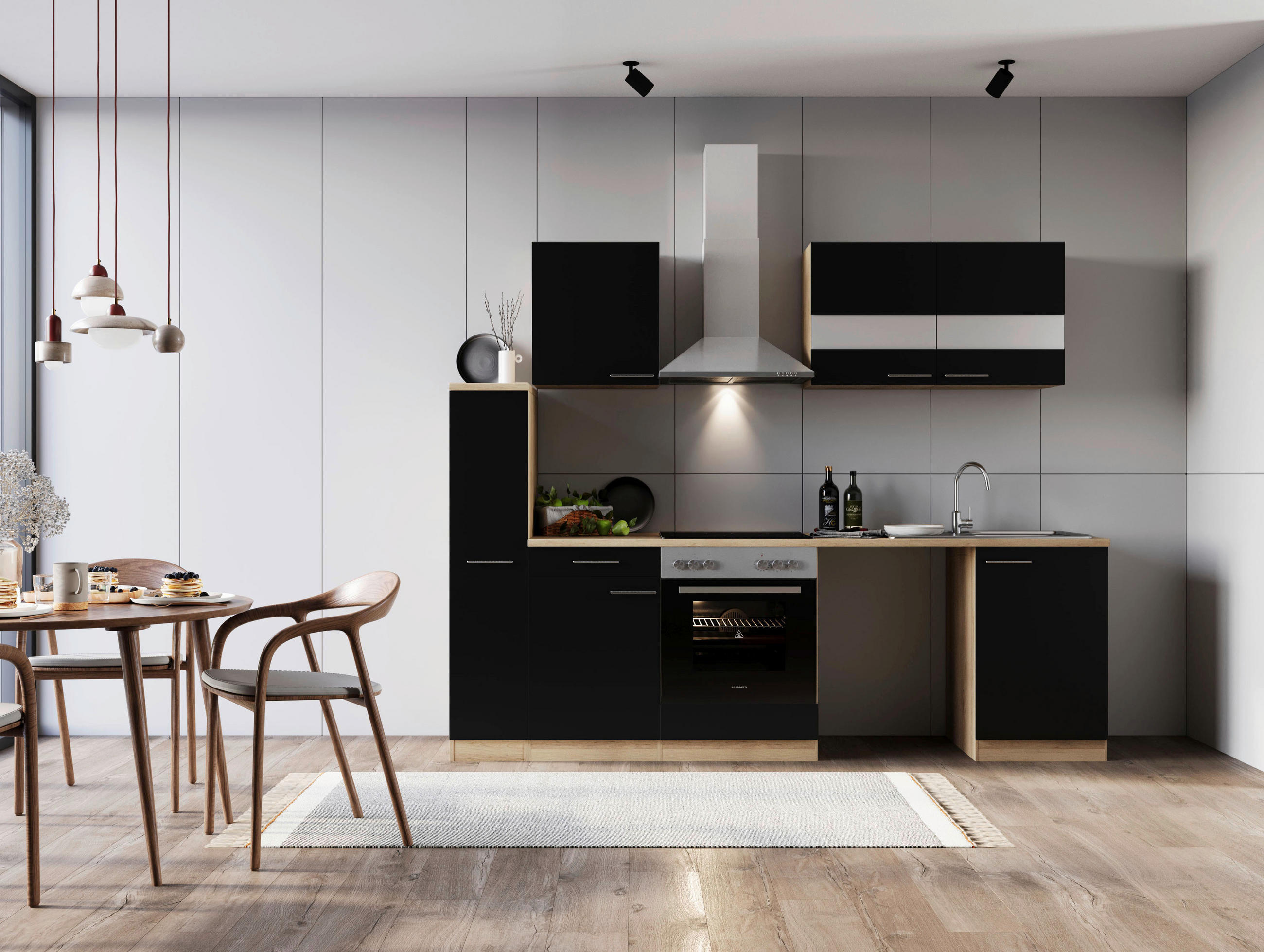 MODULKÖK 250 cm   i svart  - stålfärgad/svart, Basics, metall/trämaterial (250cm) - Respekta