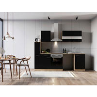 KÜCHENBLOCK 250 cm   in Schwarz  - Edelstahlfarben/Eichefarben, Basics, Glas/Holzwerkstoff (250cm) - Respekta