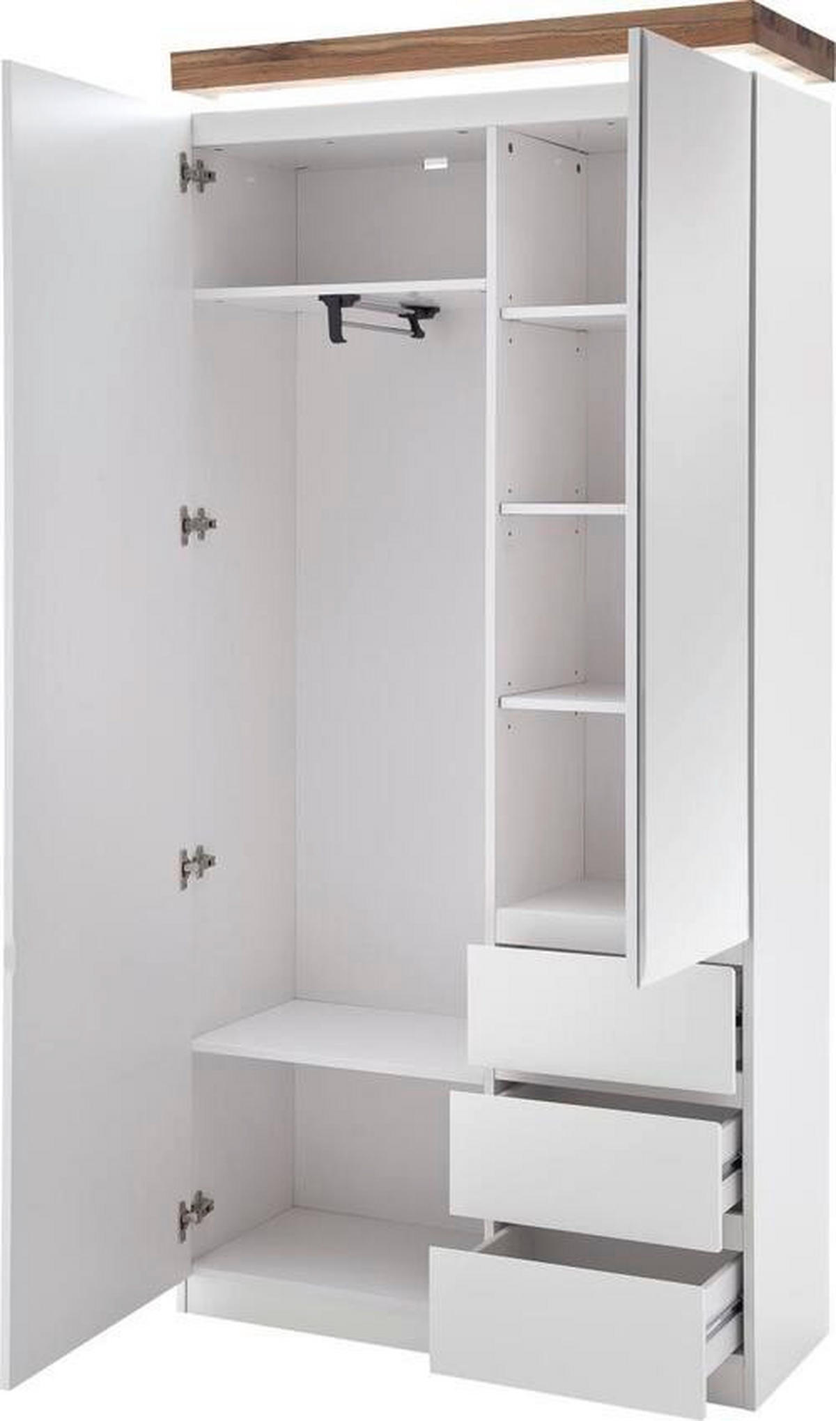 GARDEROBE 5-teilig  in 285/198/38 cm  - Weiss/Eichefarben, Design, Glas/Holz (285/198/38cm) - Novel