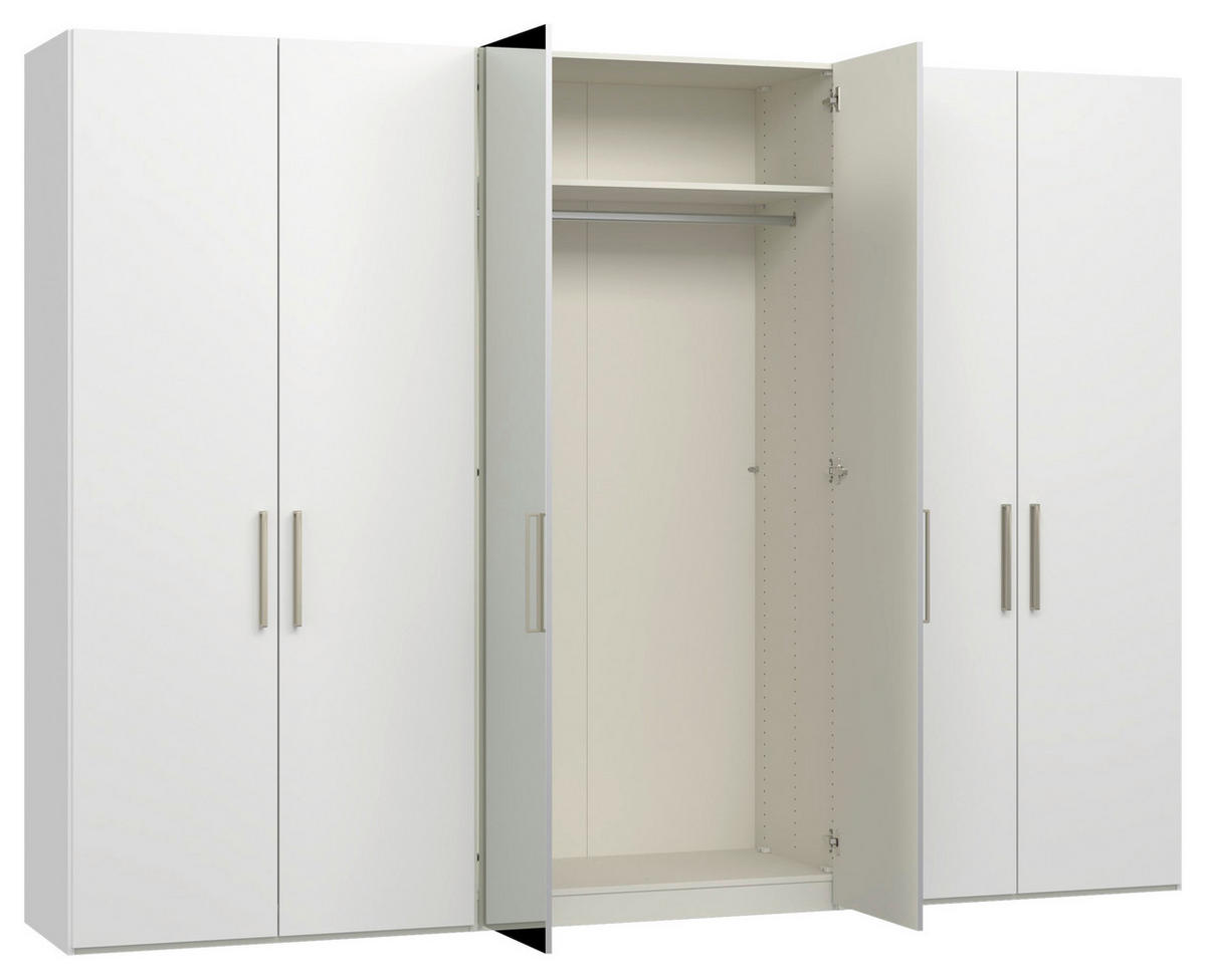 DREHTÜRENSCHRANK 303/220/59 cm,  in Weiß, 6-türig  - Edelstahlfarben/Weiß, Design, Glas/Holzwerkstoff (303/220/59cm) - Jutzler