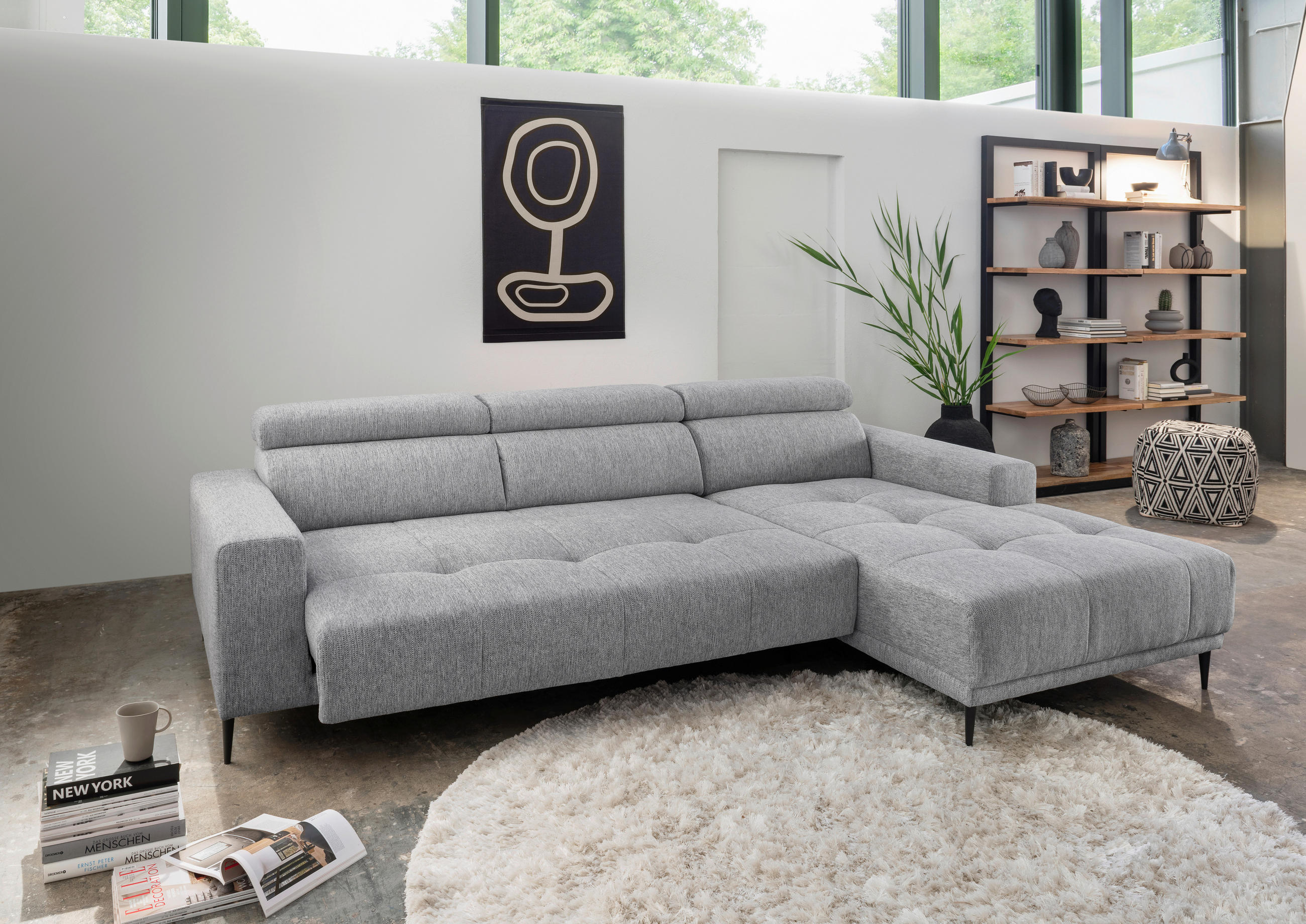 ECKSOFA Chenille  - Schwarz, KONVENTIONELL, Textil/Metall (276/188cm) - Livetastic