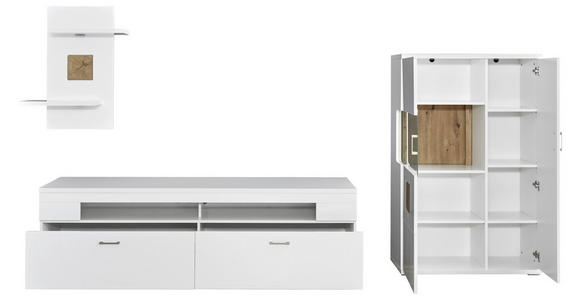 WOHNWAND  in Weiß, Eichefarben, Weiß Hochglanz  317,1/171,0/50,2 cm  - Eichefarben/Weiß Hochglanz, Design, Glas/Holzwerkstoff (317,1/171,0/50,2cm) - Xora