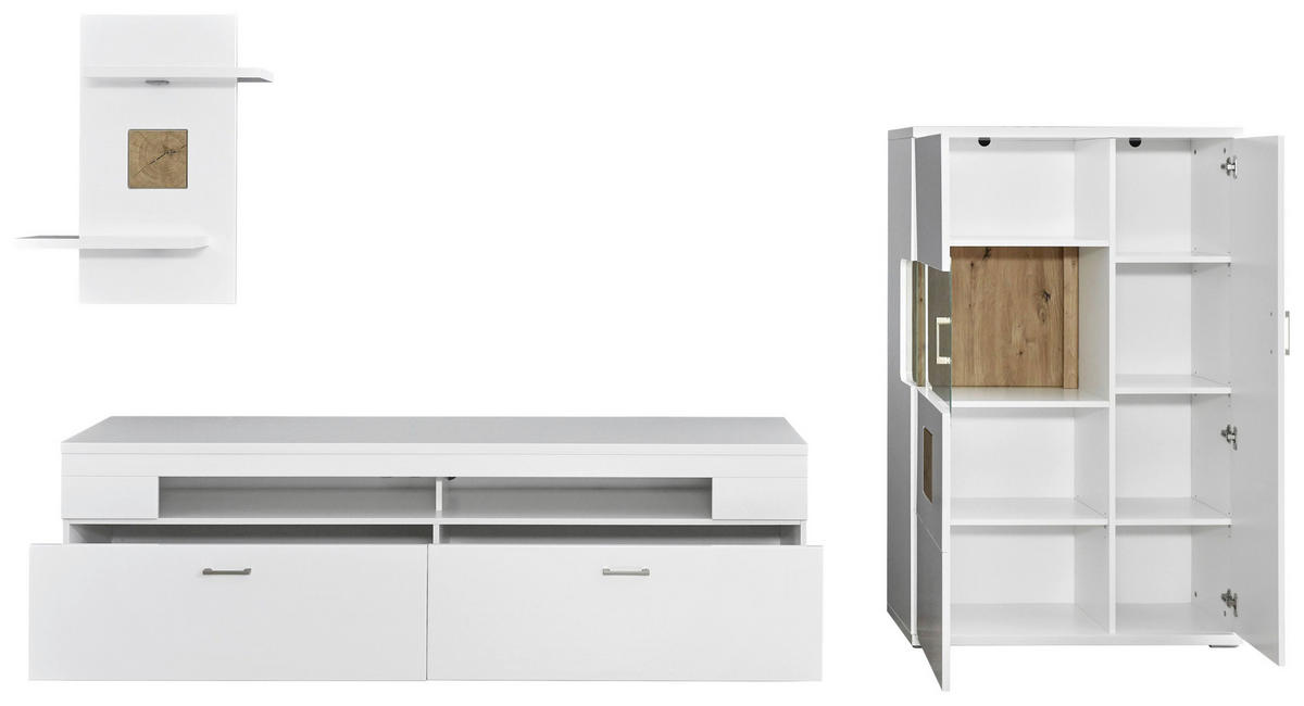 WOHNWAND  in Weiß, Eichefarben, Weiß Hochglanz  317,1/171,0/50,2 cm  - Eichefarben/Weiß Hochglanz, Design, Glas/Holzwerkstoff (317,1/171,0/50,2cm) - Xora