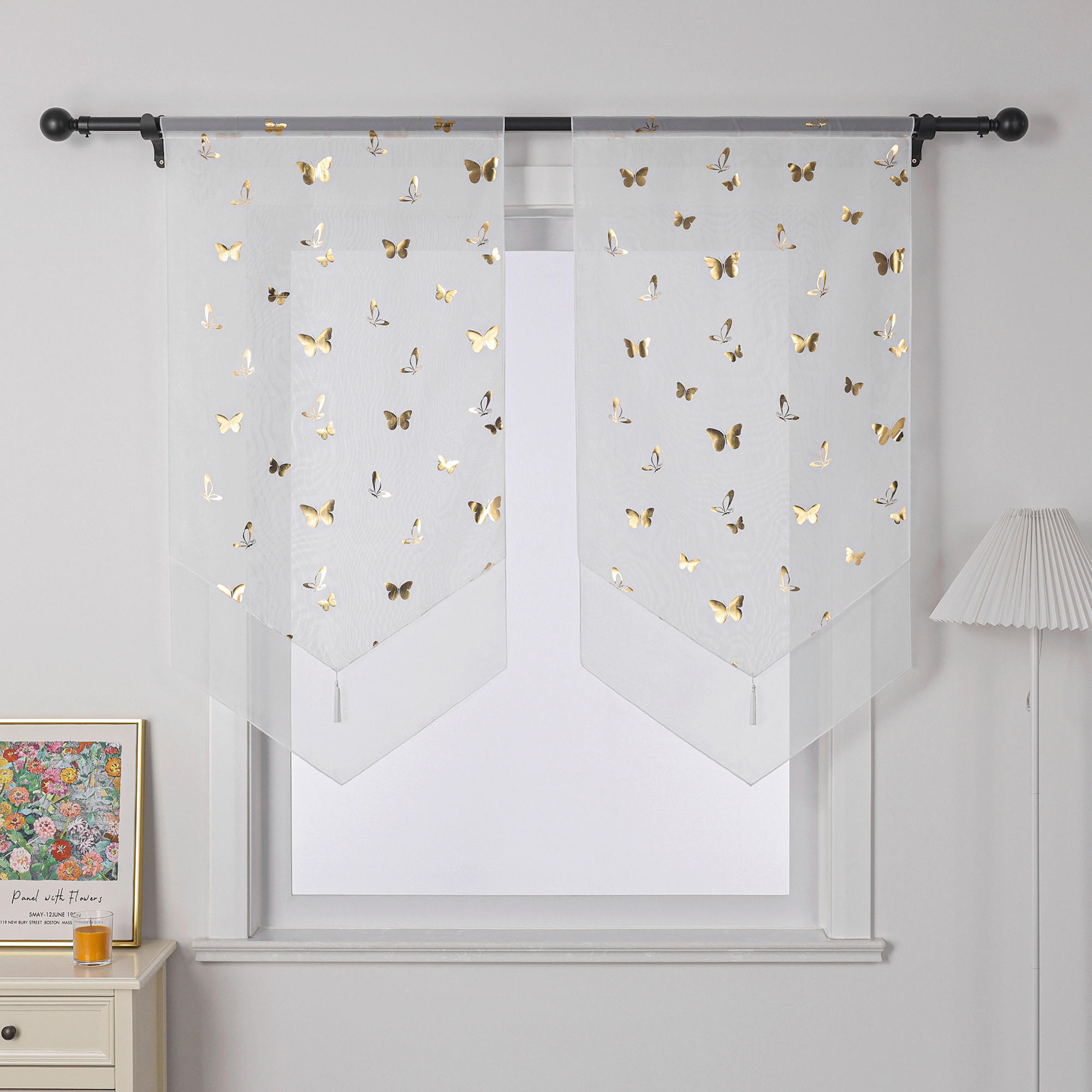 SCHEIBENGARDINE   60/90 cm   - Weiß Hochglanz/Goldfarben, Basics, Textil (60/90cm)