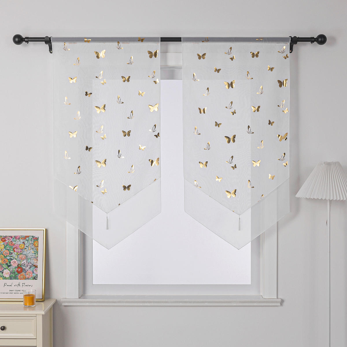 SCHEIBENGARDINE   60/90 cm   - Weiß Hochglanz/Goldfarben, Basics, Textil (60/90cm)