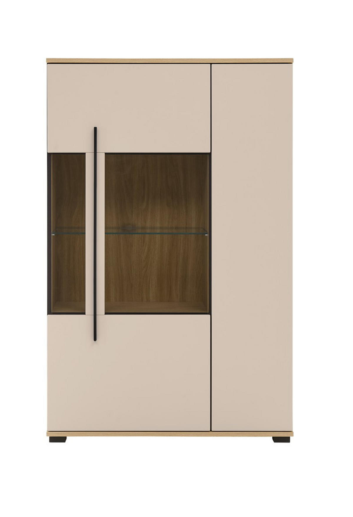 VITRINE  in Eichefarben, Kaschmir  - Kaschmir/Eichefarben, Design, Glas/Holzwerkstoff (90/140/37cm) - Livetastic