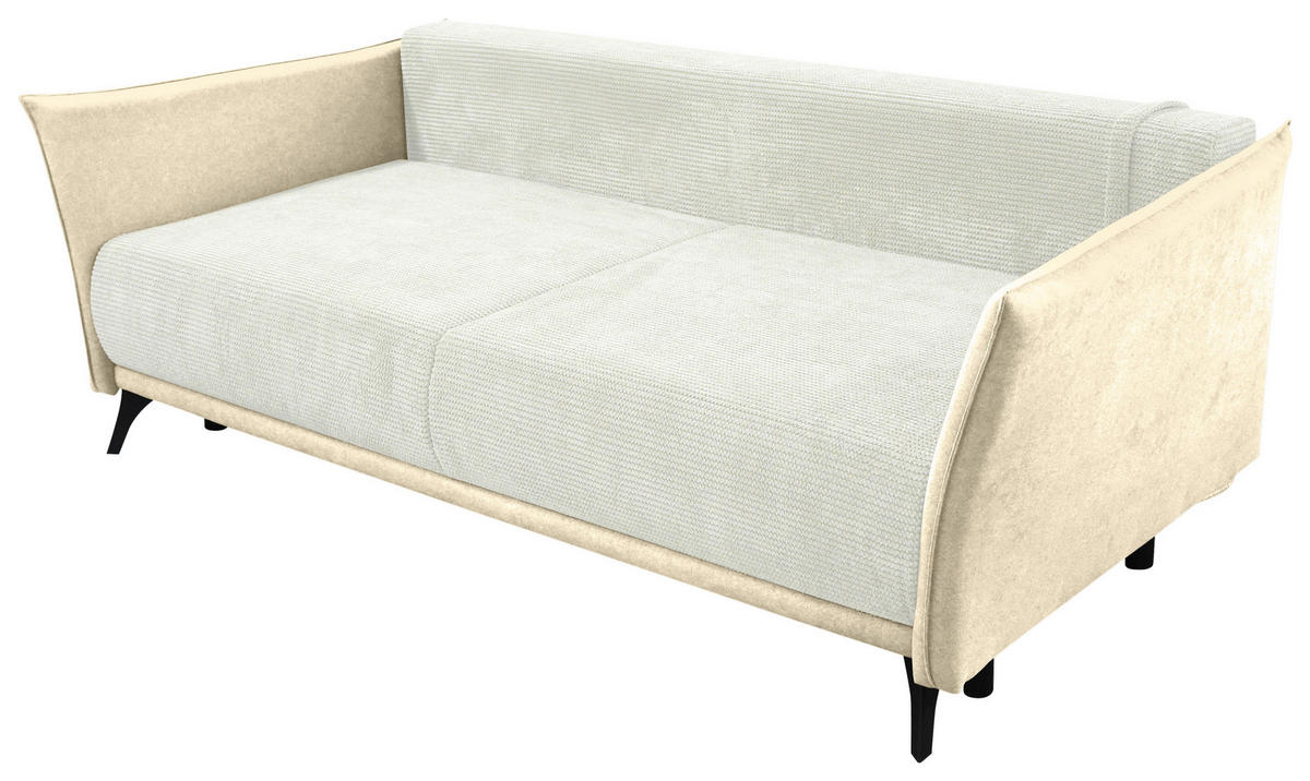 SCHLAFSOFA Cord, Flachgewebe Creme, Weiß  - Creme/Schwarz, KONVENTIONELL, Textil/Metall (223/72/100cm) - Carryhome